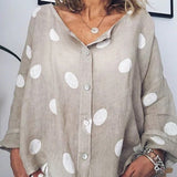Summer Baggy Dot Print Blouse Women Plus Size Long Sleeve Women's Tunic Cotton Linen Shirt Ladies White Womens Tops Blouses