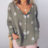 Summer Baggy Dot Print Blouse Women Plus Size Long Sleeve Women's Tunic Cotton Linen Shirt Ladies White Womens Tops Blouses