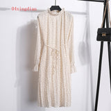 Women Dress Casual Long Sleeve Mid-Calf Party Dress Vintage Cute  And Elegant Clothing