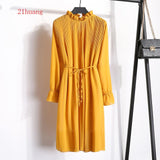 Women Dress Casual Long Sleeve Mid-Calf Party Dress Vintage Cute  And Elegant Clothing