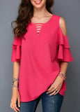Women Blouses 2019 Summer Fashion Hollow Out Flare Sleeve V-neck Office Shirt Chiffon Blouse  Casual Tops Plus Size S-5XL
