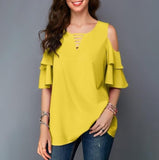 Women Blouses 2019 Summer Fashion Hollow Out Flare Sleeve V-neck Office Shirt Chiffon Blouse  Casual Tops Plus Size S-5XL