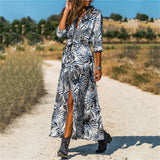 Sexy Long Sleeve Floral Print Sashes Dress
