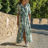 Sexy Long Sleeve Floral Print Sashes Dress