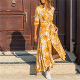 Sexy Long Sleeve Floral Print Sashes Dress